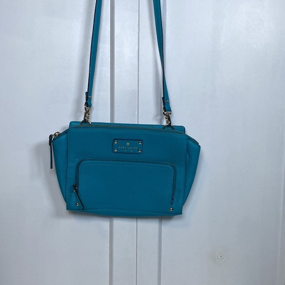 Kate Spade | Pebbled Leather Turquoise Cross Body Bag | 9 x 7 x 1.5 inches - Picture 4 of 11